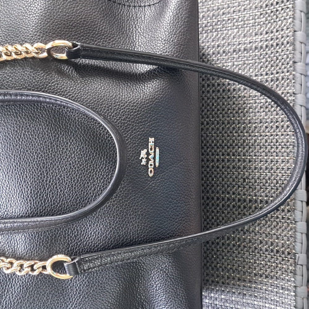 Coach Turnlock Chain 27 Black Leather Shoulder Bag 57107 Excellent Condition - Picture 2 of 12